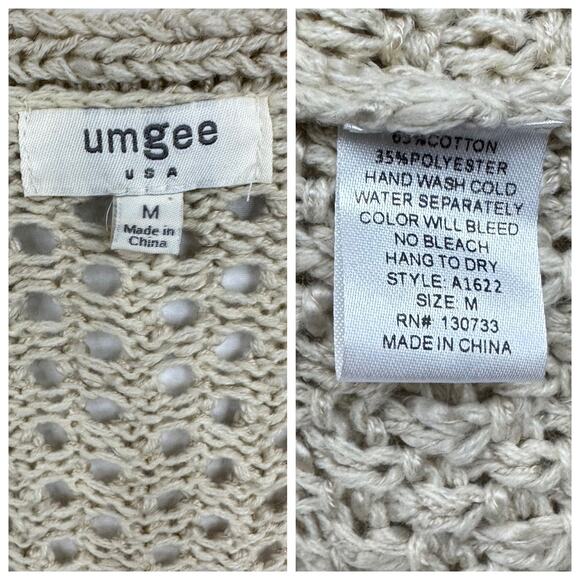 Umgee Shaggy Fringe Boho Crochet Knit Open Vest Sleeveless Cardigan Tan Medium - Picture 5 of 5